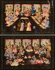 Yusuf wa Zuleykha - Deux grands plats de reliure-Iran, fin XVIIIe - début du XIXe siècle-img1