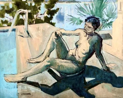 Jean DURAND (1919-2000)-Femme nue en bord de piscine-img1