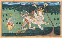 Rama priant une créature composite à visage de Shiva-Inde du Nord, Pahari, XIXᵉ siècle-img1