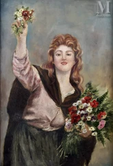 Ecole FRANÇAISE du XIXème siècle d'après CONSUELO-FOULD (1862-1927)-La vendeuse de bouquet de fleurs-img1