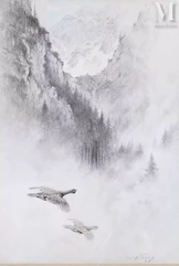 Xavier de PORET (1894-1975)-Couple de grands tétras en vol-img1